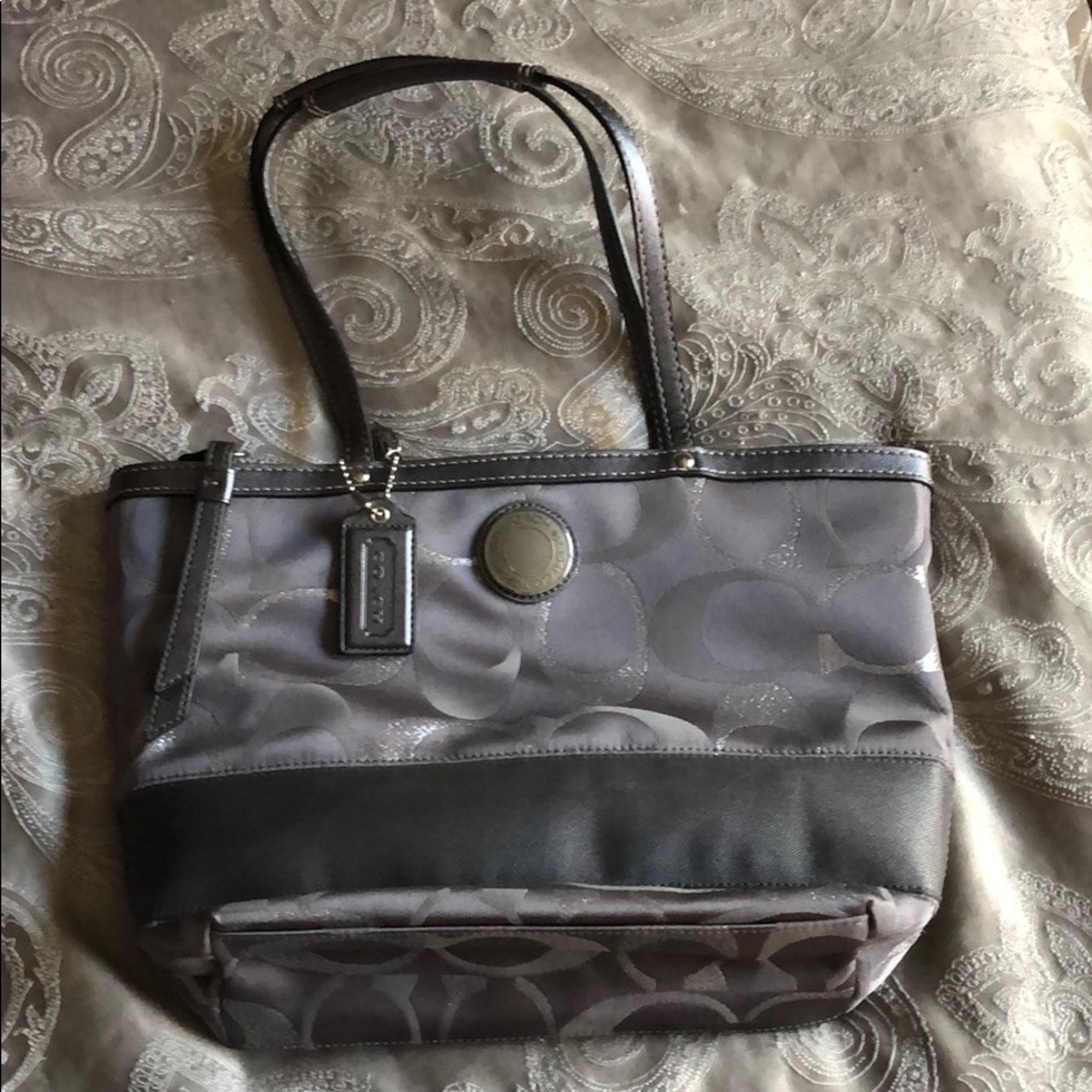 Mid size silver/gray Coach purse